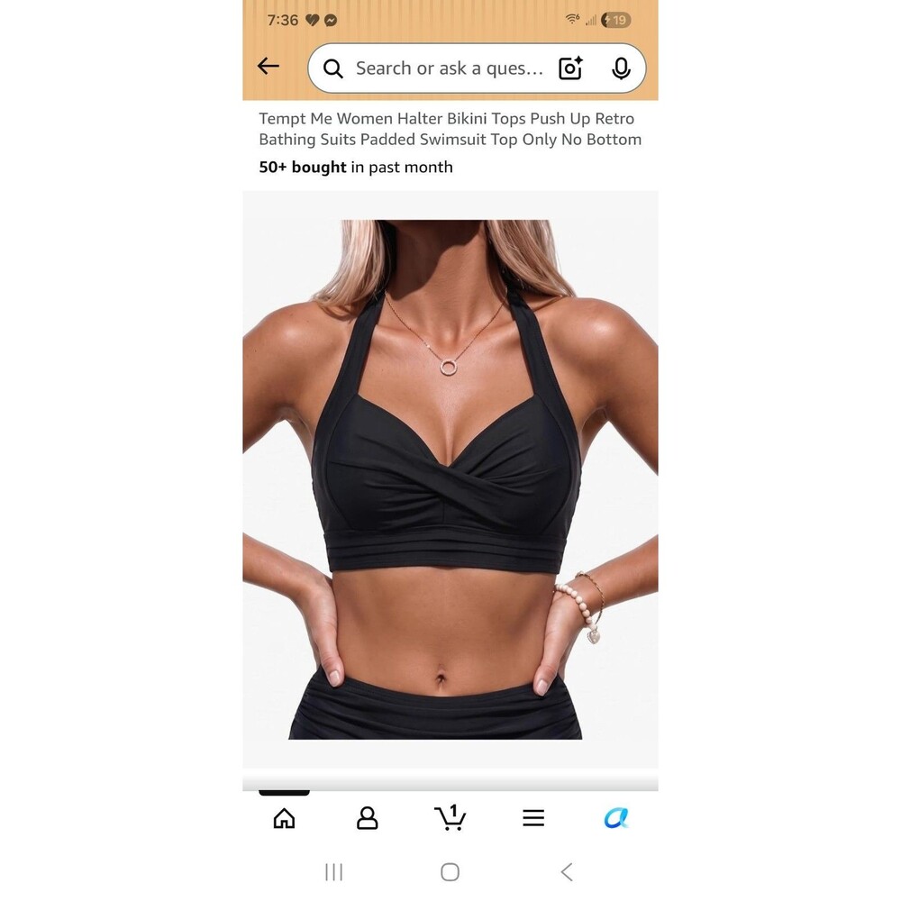 Tempt MeWomens Vintage Swimsuit Pure Black Retro Halter Ruched High Waist Sz XL - Picture 5 of 6